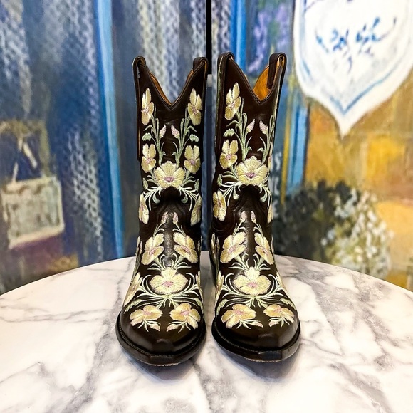 Old Gringo Fuchila Embroidered Cowboy Boots Leather Chocolate Floral 8B GUC - Picture 2 of 8
